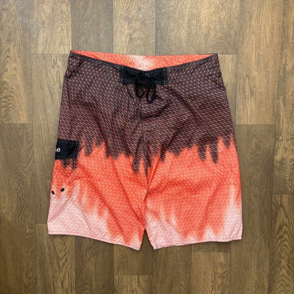 Vintage Y2K Surfwear Beach Nonwe Orange Black Flame Cargo Board Shorts Trunks